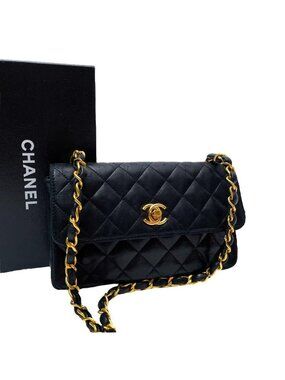 Chanel Lambskin Mini Quilted Chain Shoulder Bag Compact